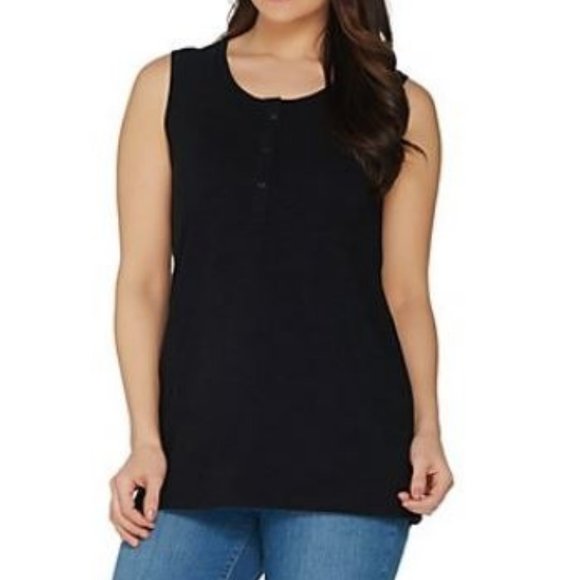 Denim&Co Tops - Denim & Co Sleeveless Textured Knit Henley Top
